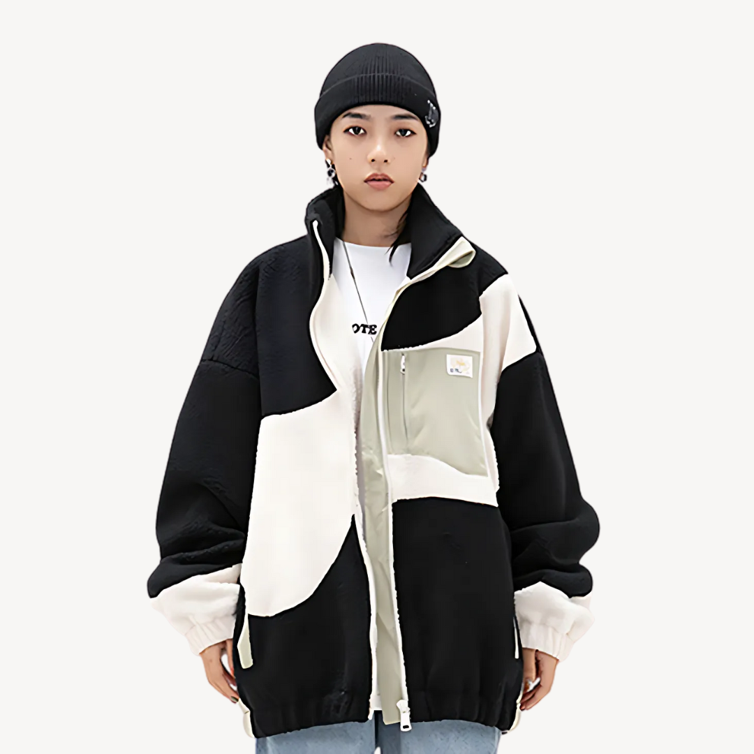 Mens Fleece Zip-Up Jacket Colorblock Design