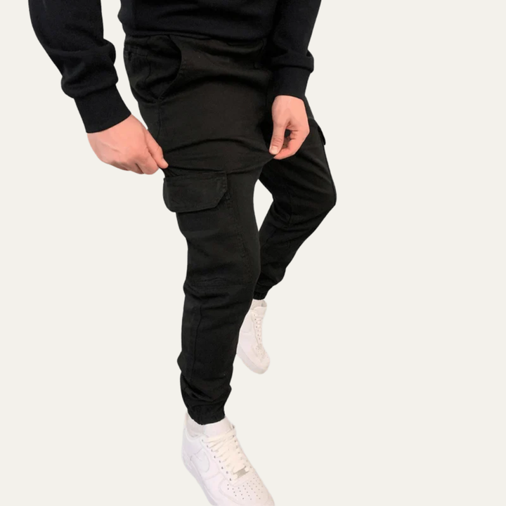 Mens Cargo Jogger Pants Cotton Tapered Fit with Flap Pockets