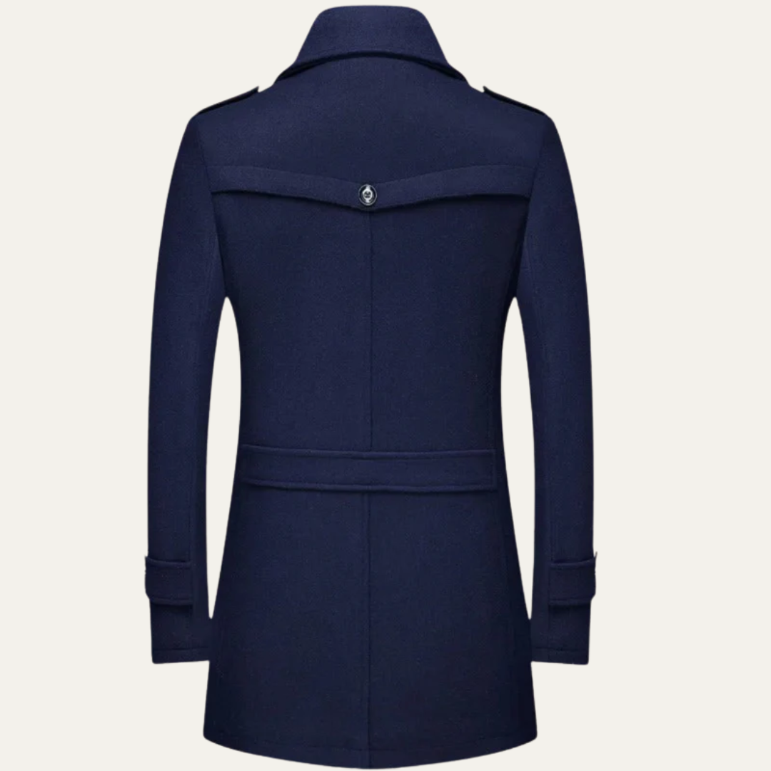 Mens Peacoat Jacket Wool Layered Collar Classic Fit