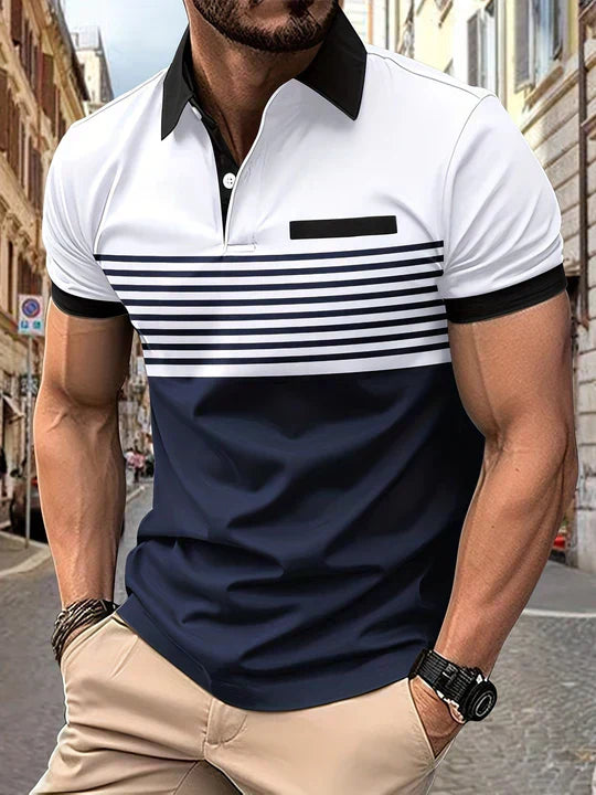 Mens Polo Shirt Cotton Stripe Summer Fit