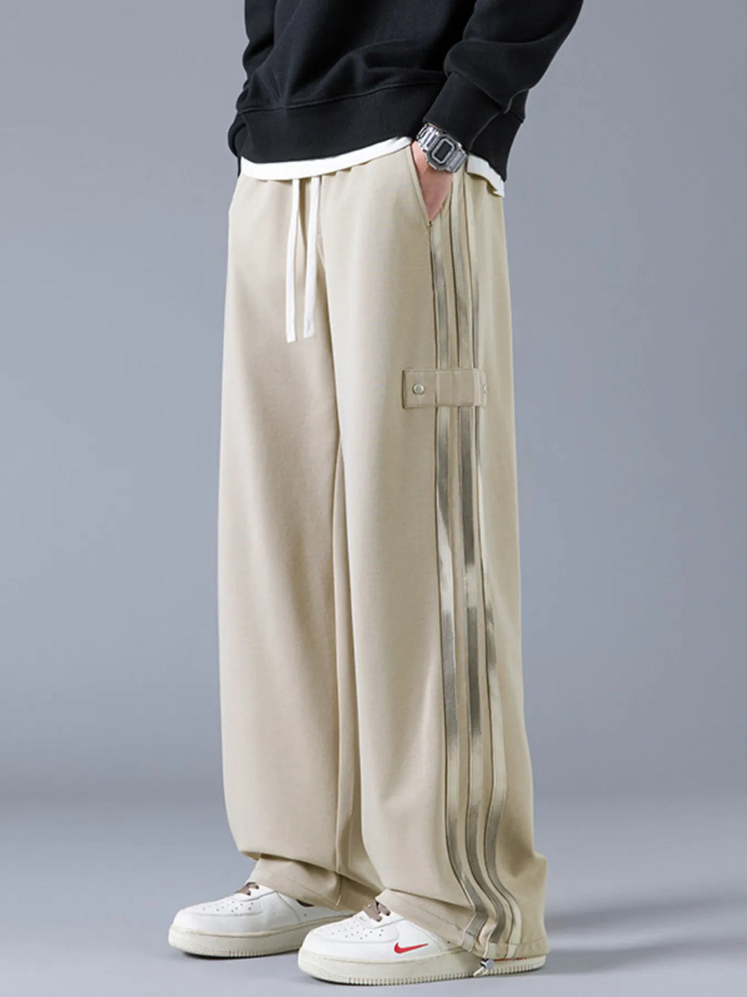 Mens Jogger Pants Relaxed Fit Side Stripe - BritishMode