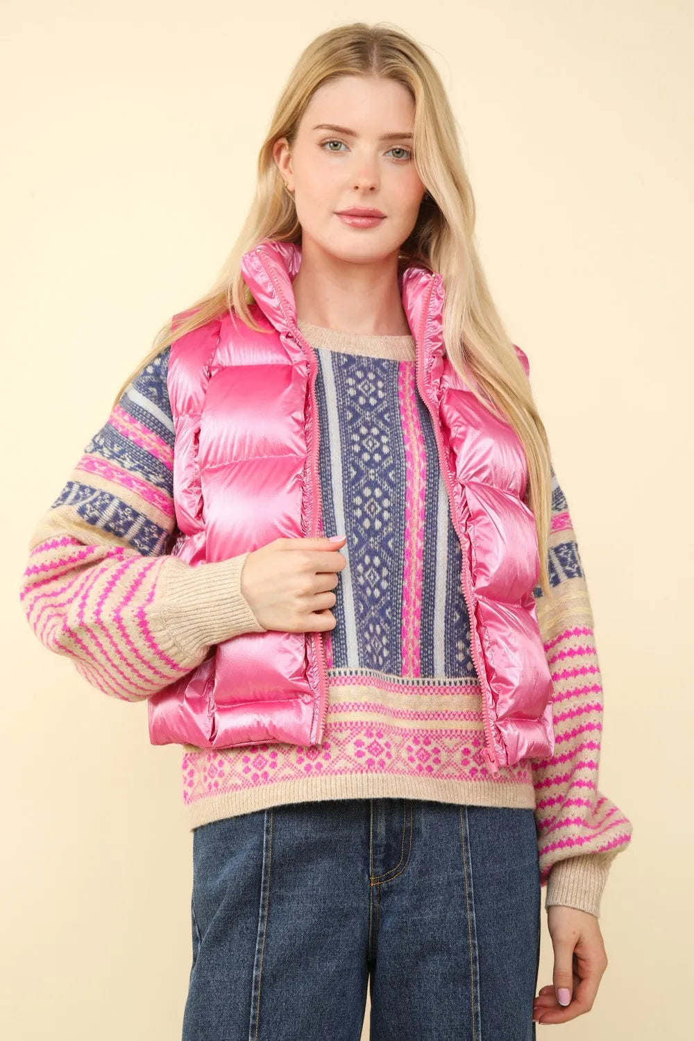 Womens Puffer Vest Glossy Lightweight Sleeveless - BritishMode