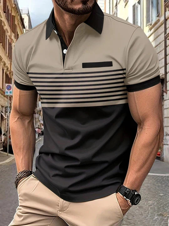 Mens Polo Shirt Cotton Stripe Summer Fit