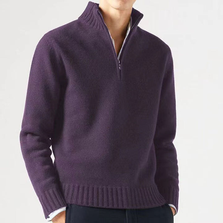 Mens Quarter Zip Sweater Wool Blend Cozy Fit