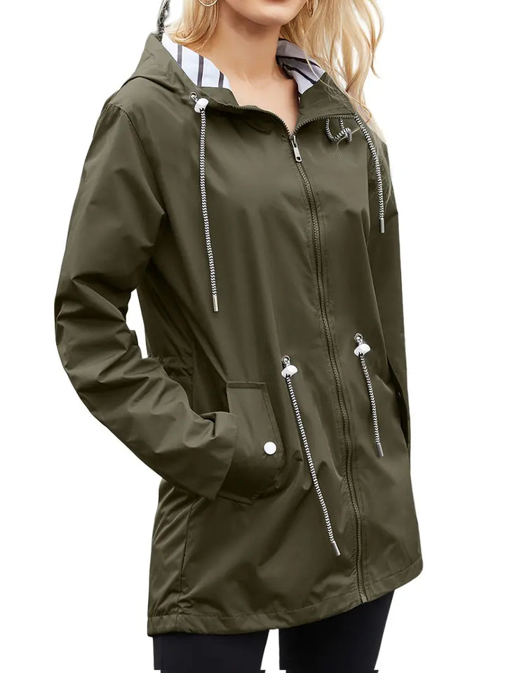 Womens Waterproof Parka Jacket with Hood and Pockets