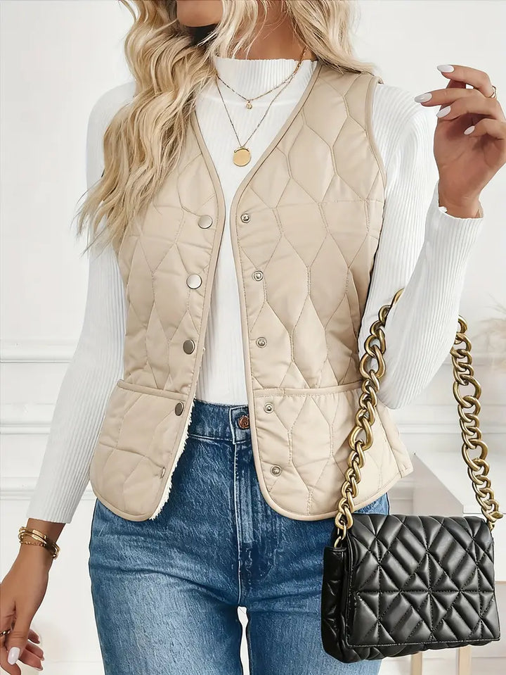 Womens Reversible Quilted Vest Sherpa Lined Lightweight Fit
