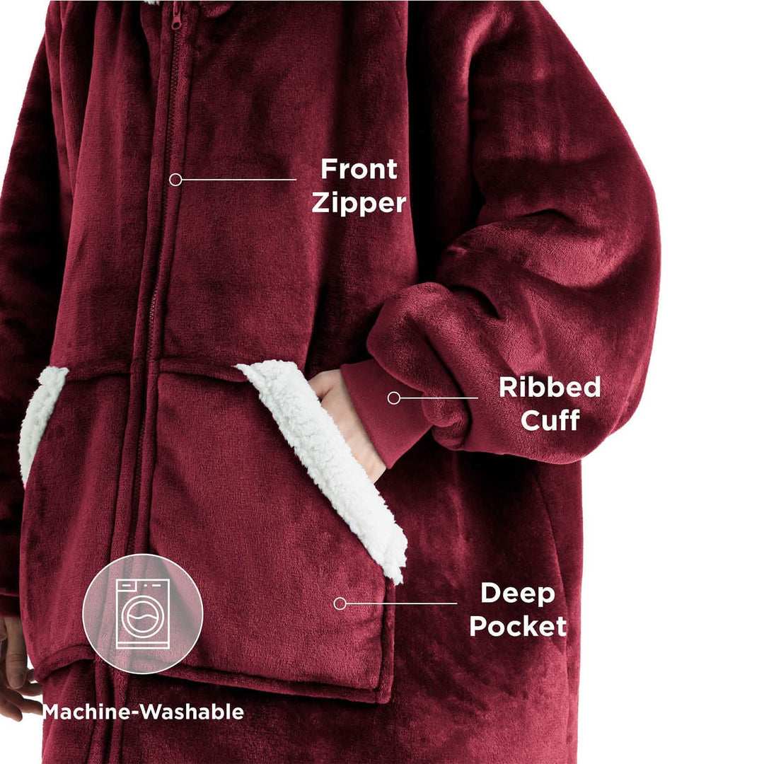 Unisex Wearable Blanket Hoodie Sherpa Fleece Zippered Warm