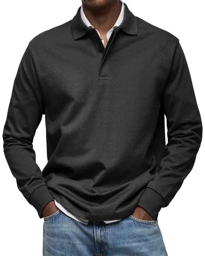 Mens Polo Shirt Cotton Long Sleeve Classic Fit