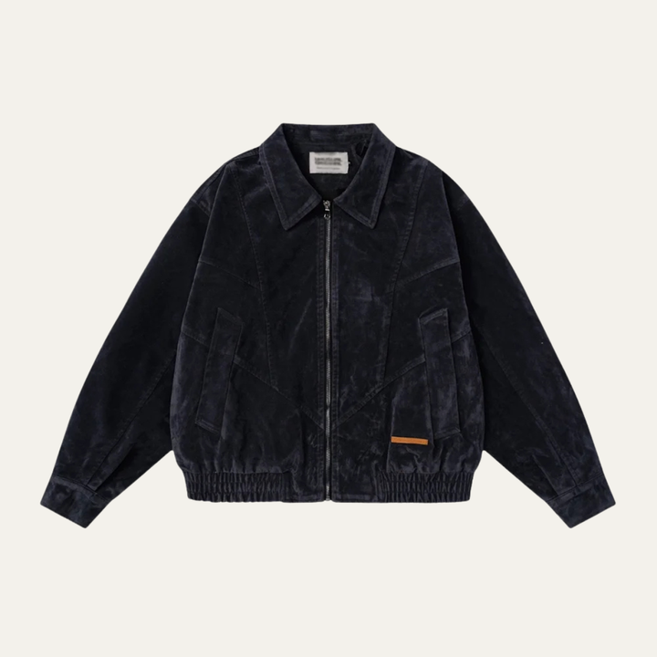 Mens Suede Bomber Jacket Retro Zip-Up Style