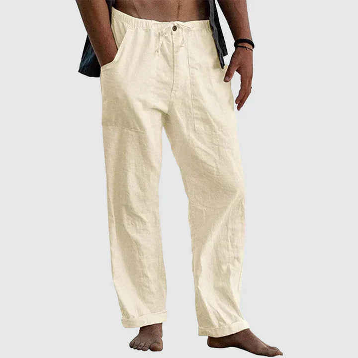 Mens Linen Casual Trousers with Drawstring Waist