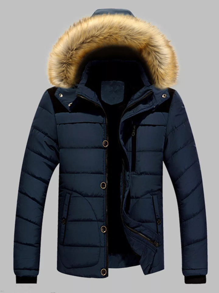 Mens Puffer Coat Faux Fur Thick Warm Fit