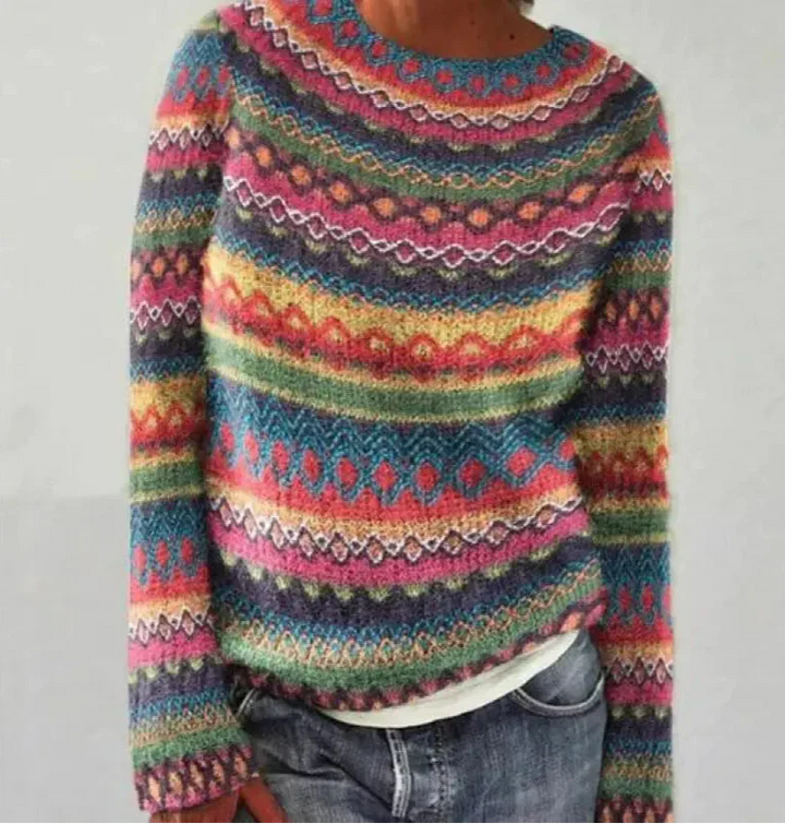 Womens Crew Neck Sweater Cozy Knit Striped - BritishMode