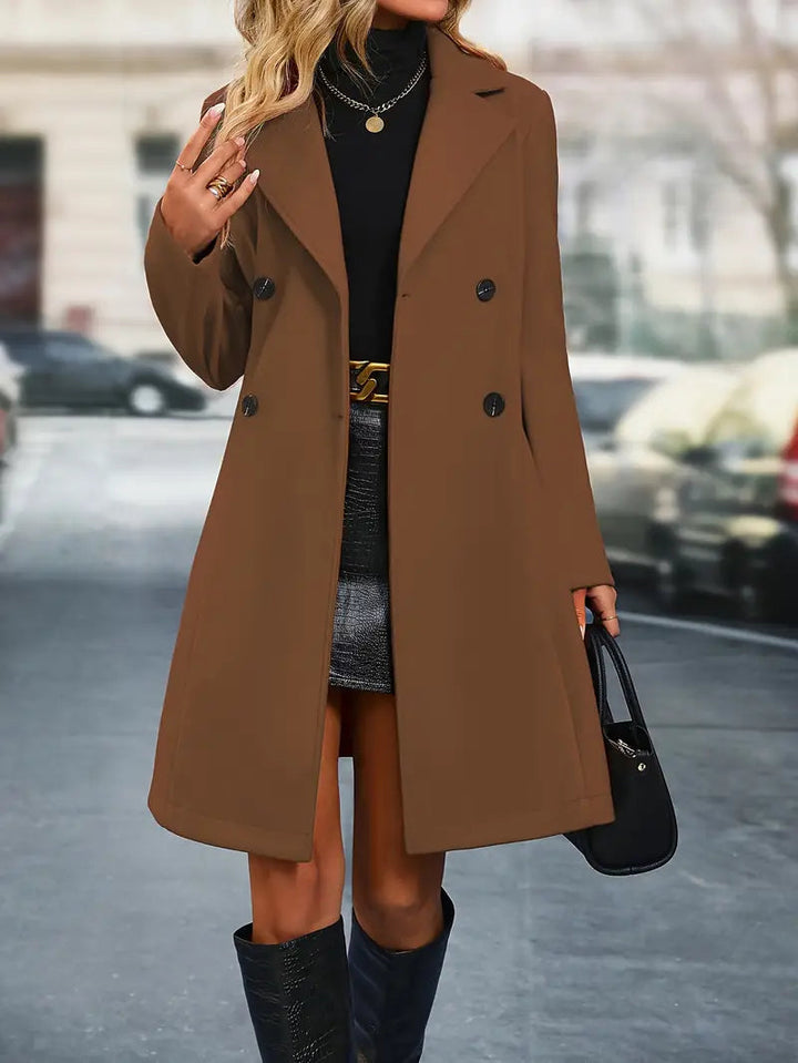Womens Trench Coat Double-Sided with Lapel Collar Elegant Fit
