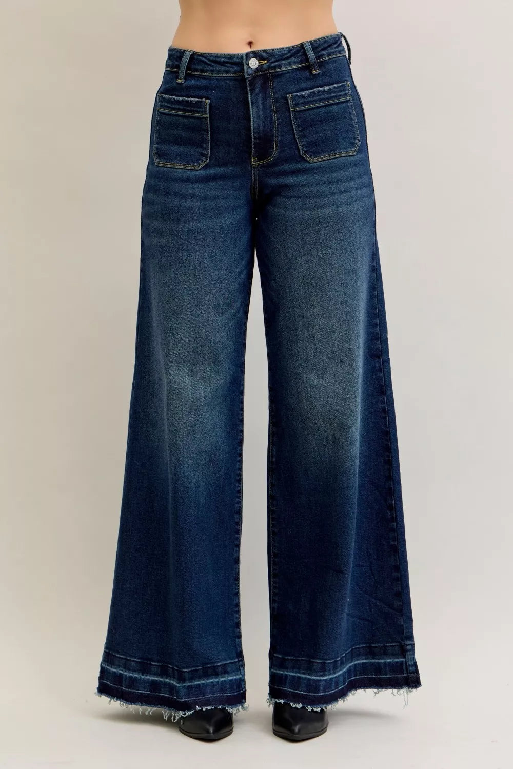 Womens Wide Leg Jeans High Waist Comfortable with Pockets - BritishMode