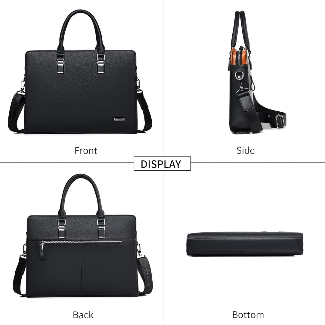 Mens Leather Business Briefcase Multi-Compartment Professional Style