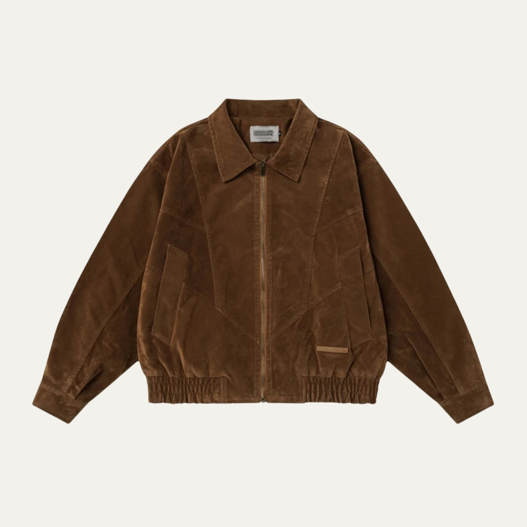 Mens Suede Bomber Jacket Retro Zip-Up Style - BritishMode