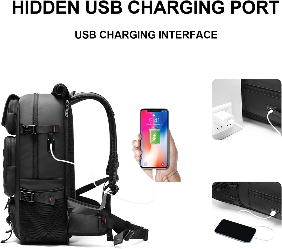 Unisex Travel Backpack Waterproof with Shoe Compartment USB Port 50L