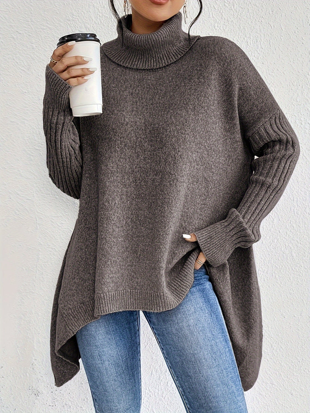 Womens Sweater Off-Center Turtleneck Knit