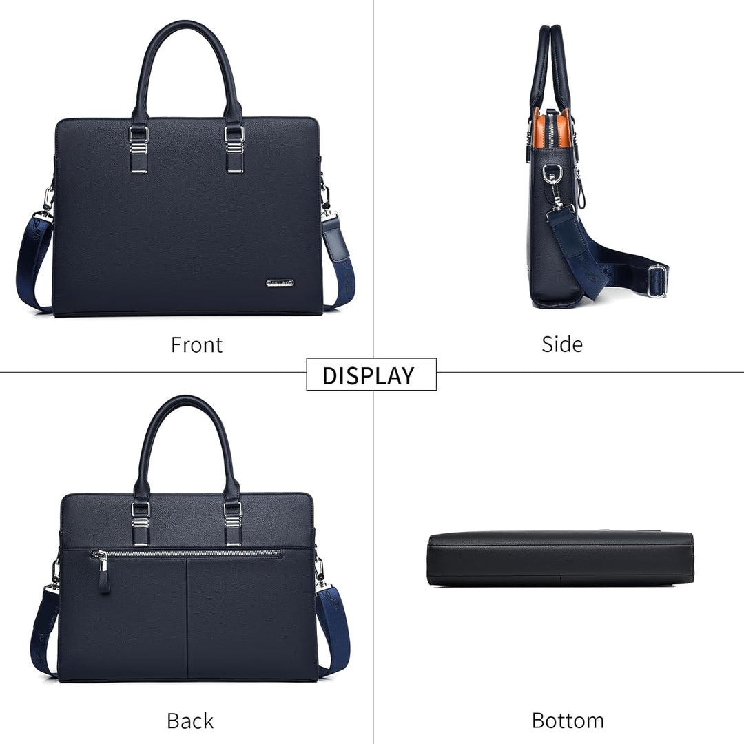 Mens Leather Business Briefcase Multi-Compartment Professional Style