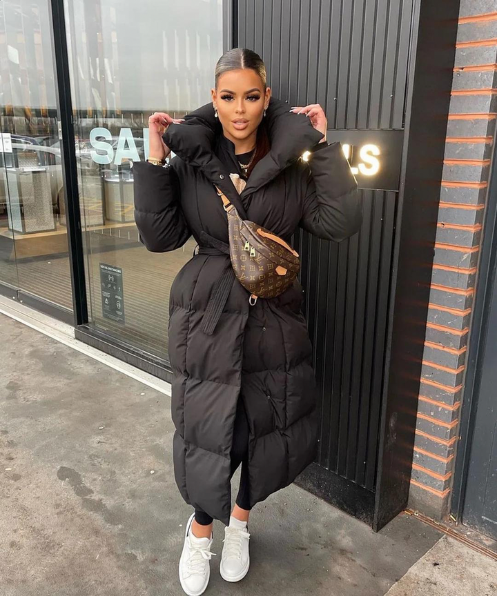 Womens Long Coat with Belt Elegant Outerwear