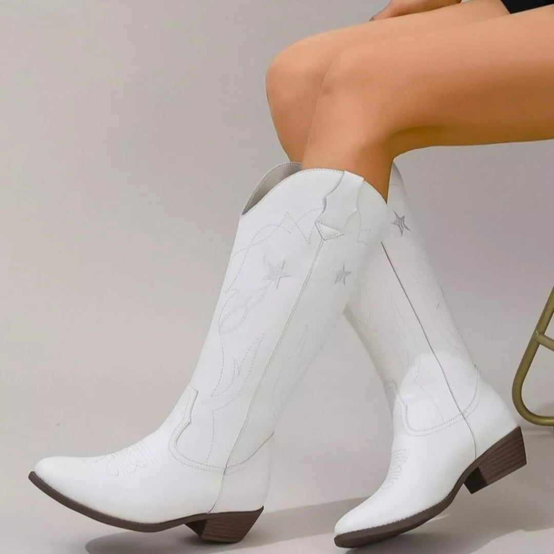 Mens Riding Boots Embroidered Durable Leather