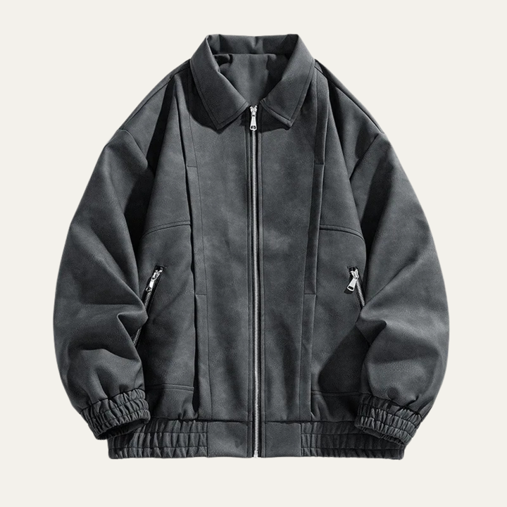 Mens Suede Bomber Jacket Lightweight Zip-Up Casual - BritishMode
