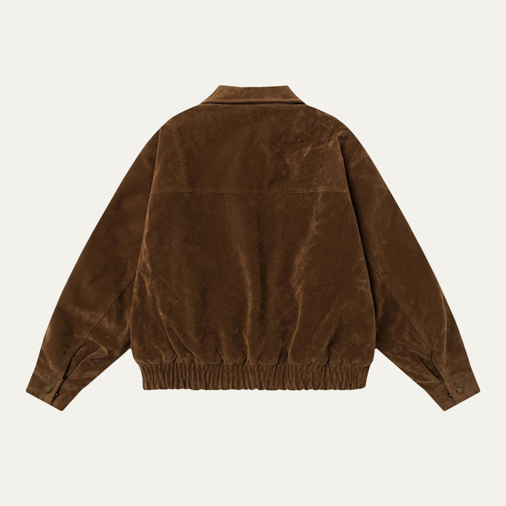 Mens Suede Bomber Jacket Retro Zip-Up Style