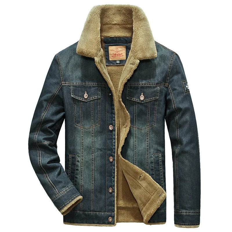 Mens Denim Windbreaker Jacket Fleece Lined Comfortable Fit - BritishMode
