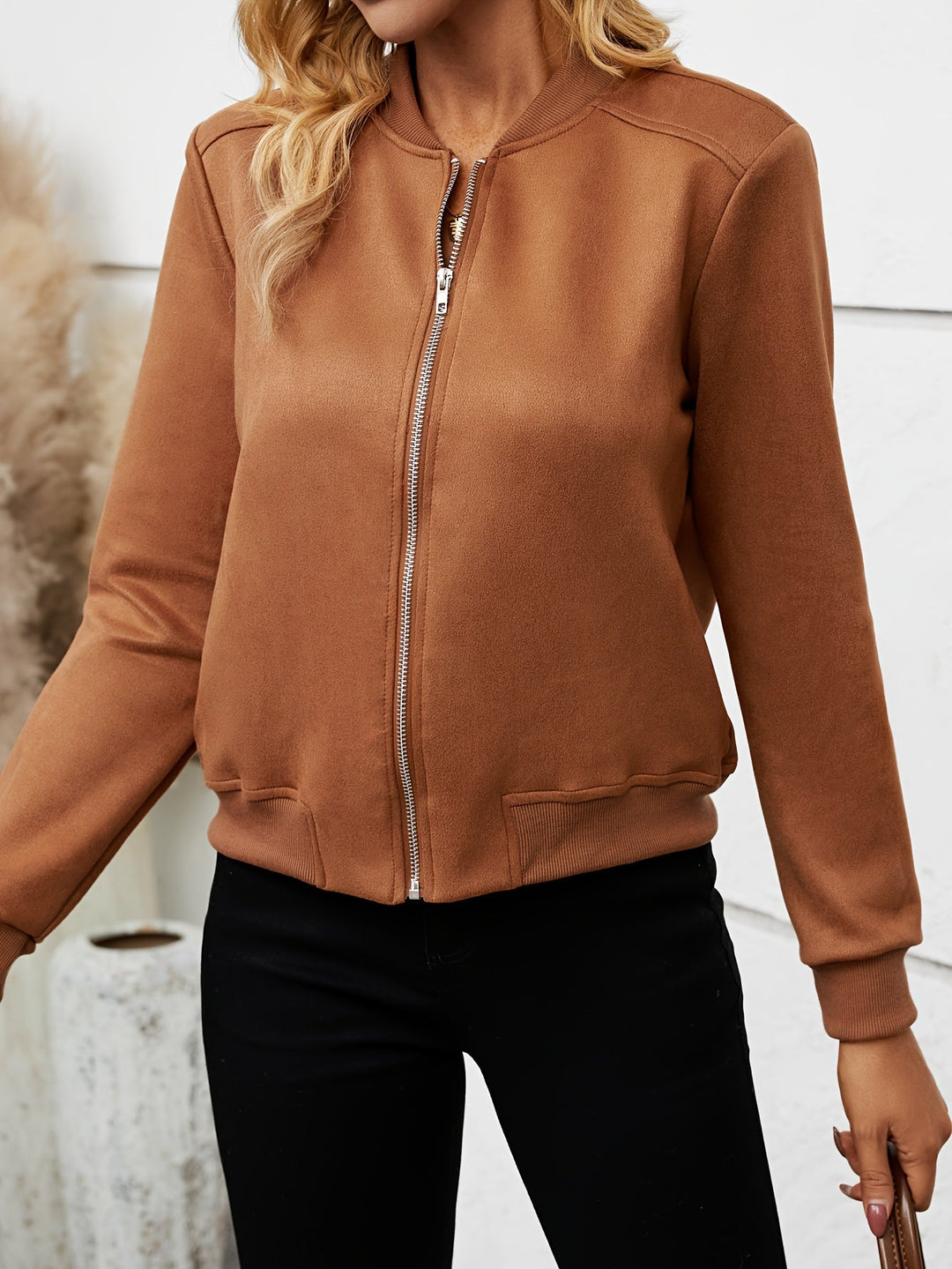Womens Bomber Jacket with Zipper Classic Fit - BritishMode