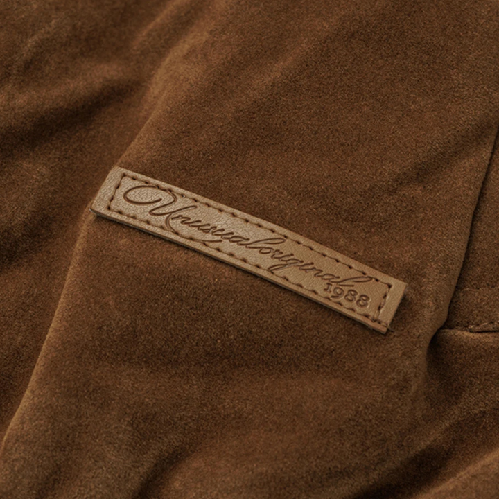 Mens Suede Bomber Jacket Retro Zip-Up Style