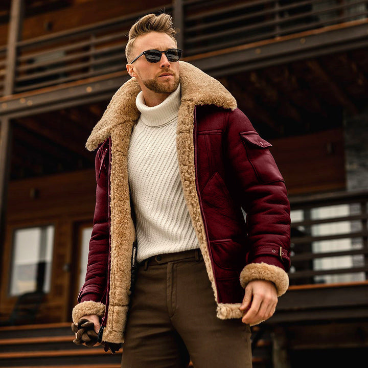 Mens Pilot Jacket Sheepskin Leather Classic Fit