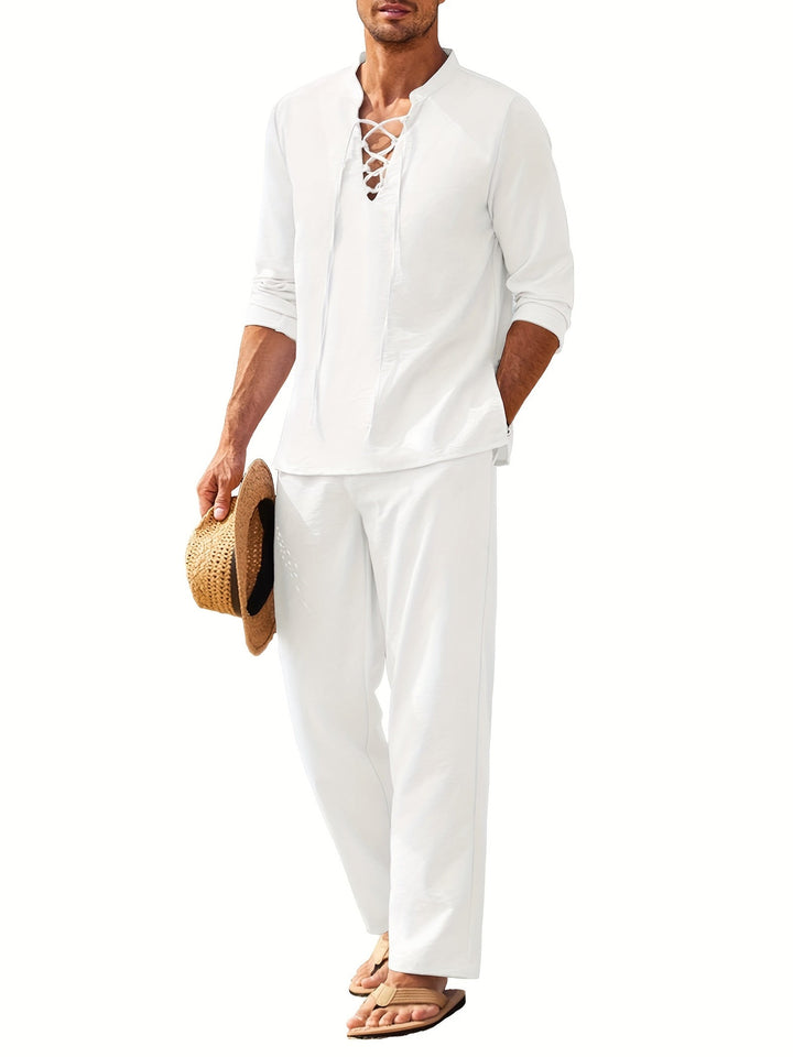 Womens Casual Button-Down Shirt Cotton Relaxed Fit with Comfort Pants