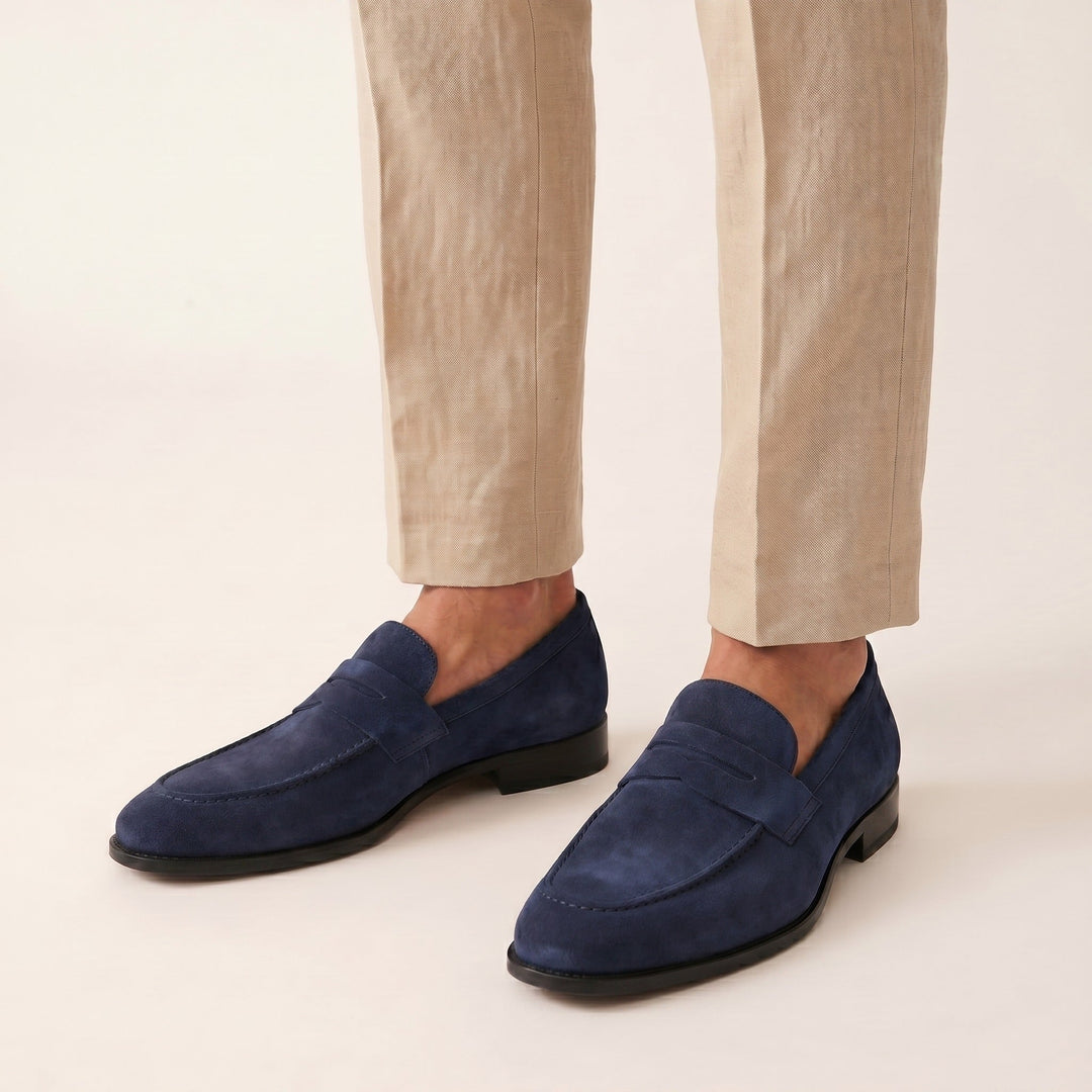 Aurelio | Men's Suede Penny Loafers - Navy