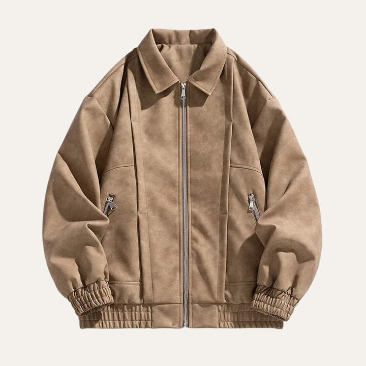 Mens Suede Bomber Jacket Lightweight Zip-Up Casual