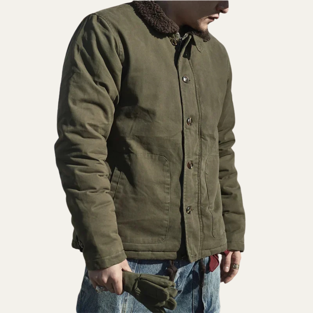 Mens Military Cotton Jacket Sherpa Lined Vintage Style