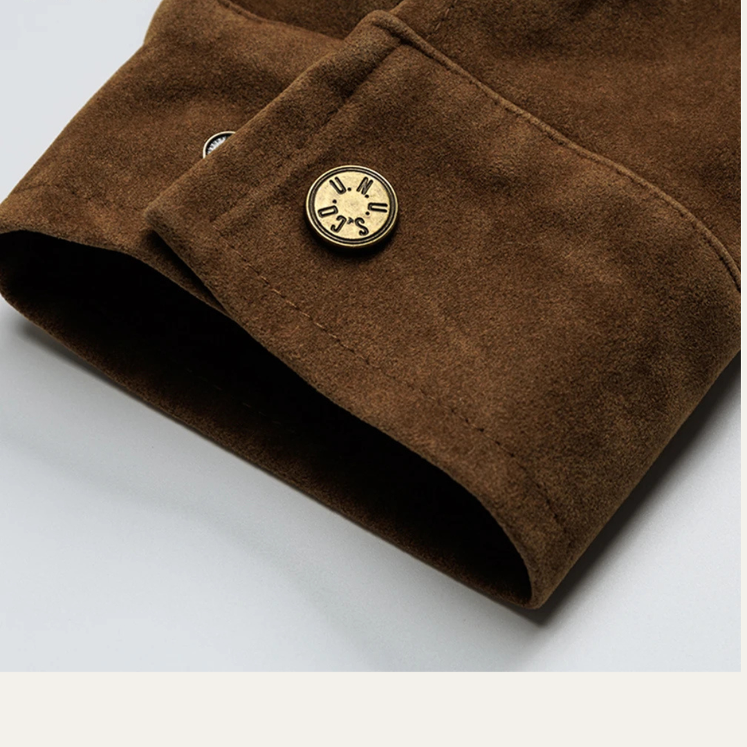 Mens Suede Bomber Jacket Retro Zip-Up Style