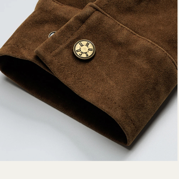 Mens Suede Bomber Jacket Retro Zip-Up Style