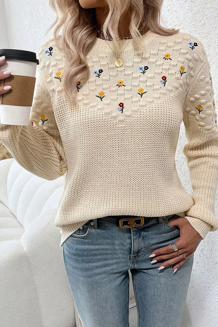 Womens Pullover Sweater Patterned Crew Neck