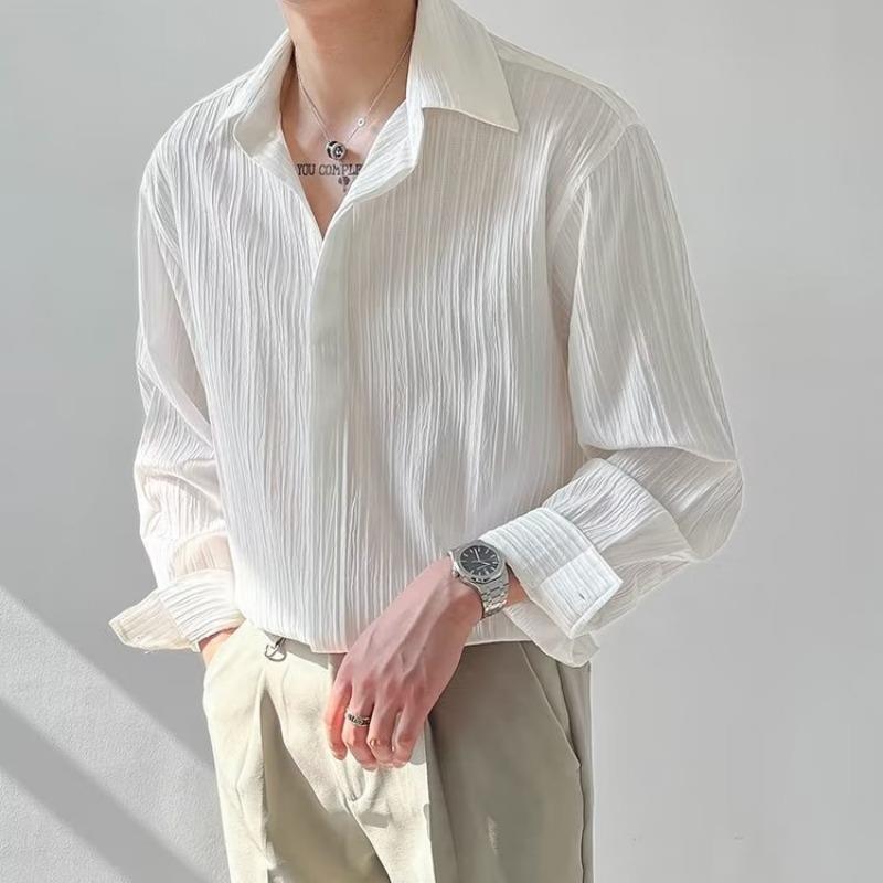 Unisex Long Sleeve Shirt Crinkled Classic Fit - BritishMode