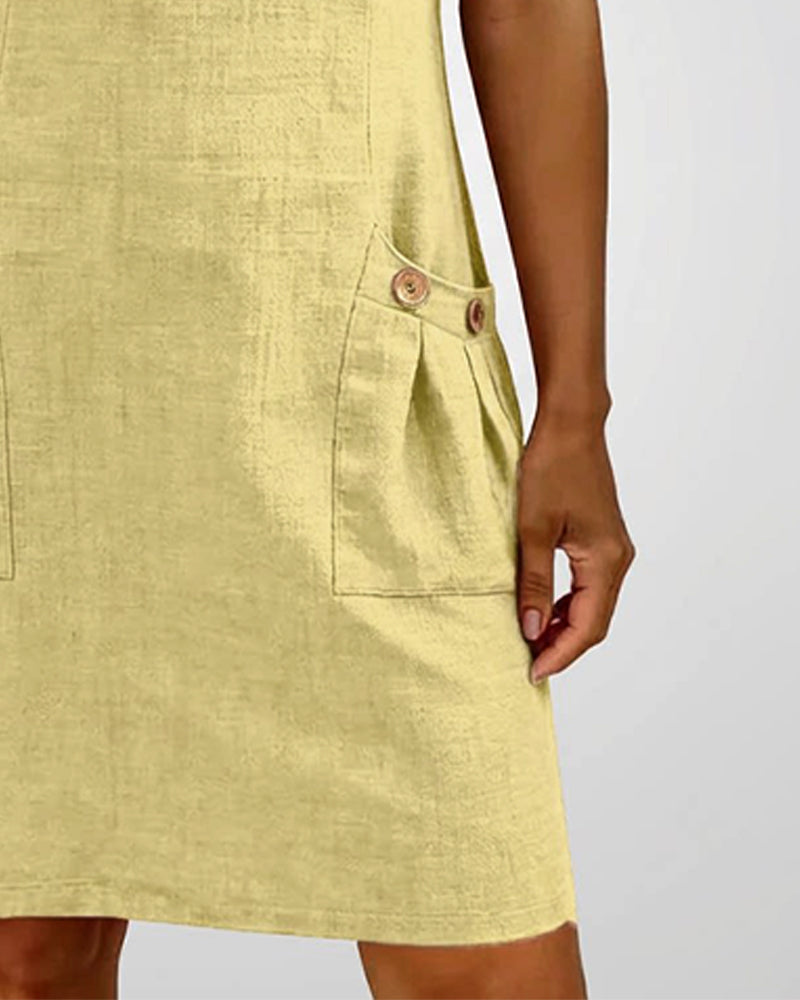 Womens Shift Dress Short Sleeve Zip Neck with Pockets