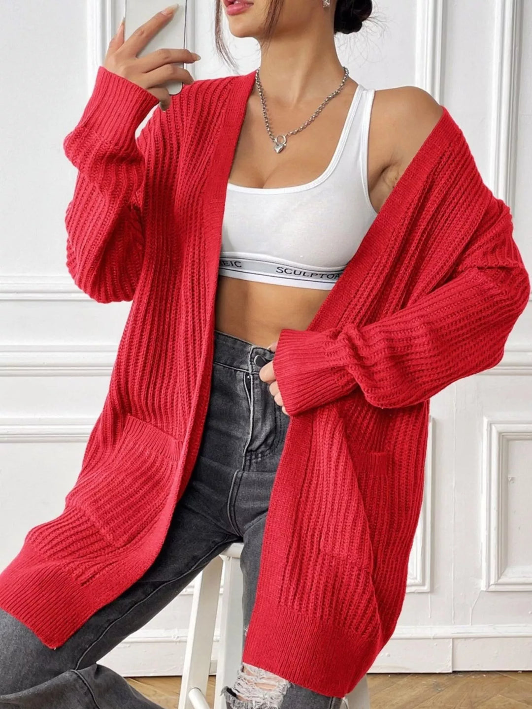 Womens Open Front Sweater Cardigan Cozy Relaxed Fit