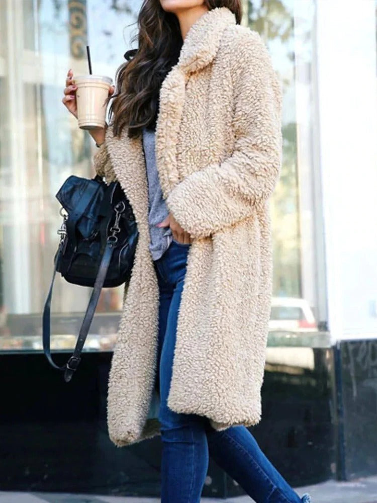 Womens Long Fleece Teddy Coat Soft Fit