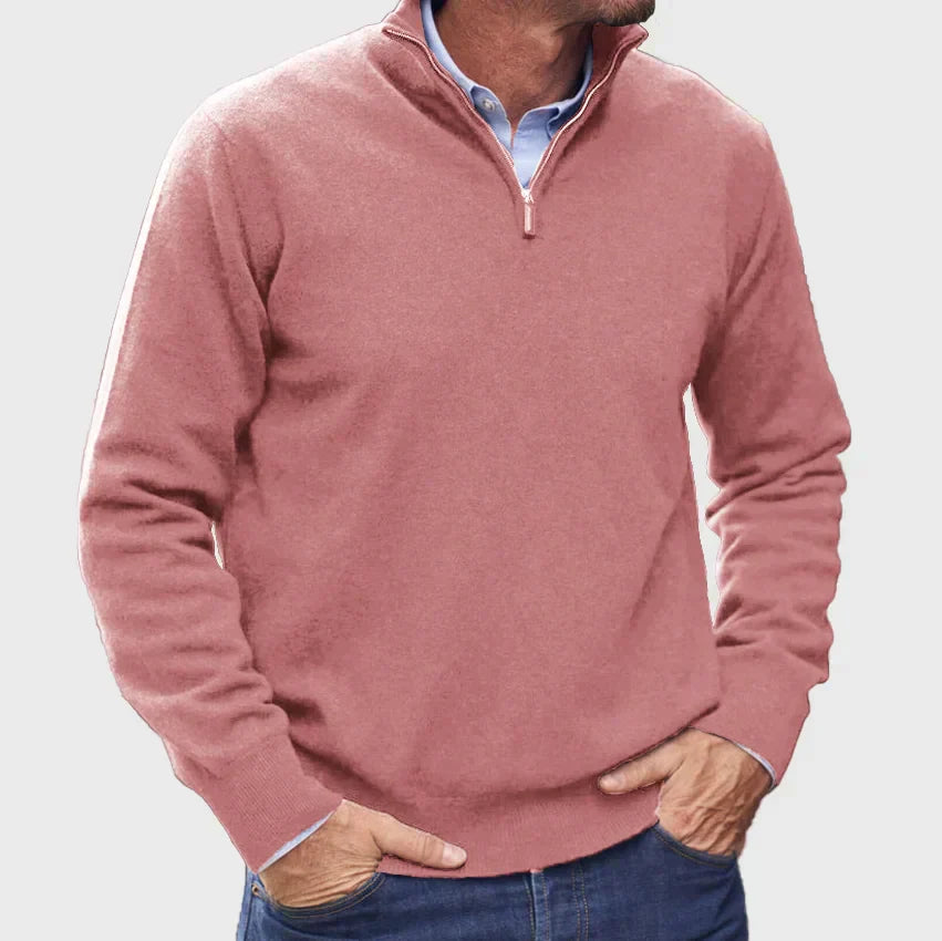 Mens Knit Pullover with Quarter Zip Smooth Fit