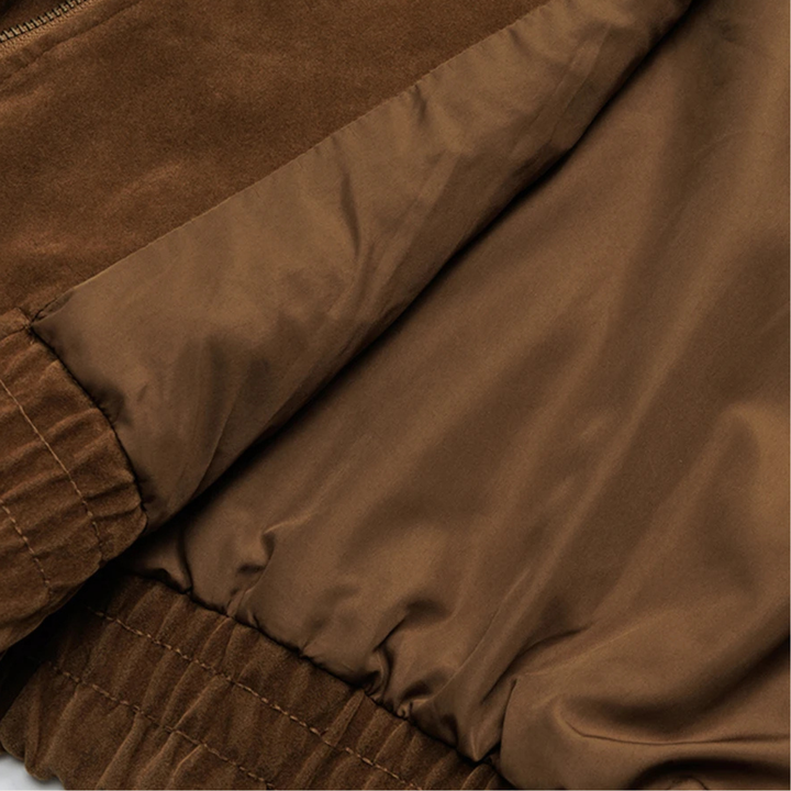 Mens Suede Bomber Jacket Retro Zip-Up Style