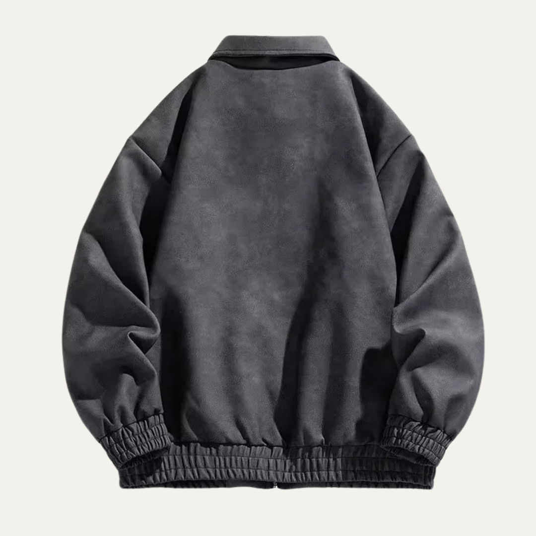 Mens Suede Bomber Jacket Lightweight Zip-Up Casual