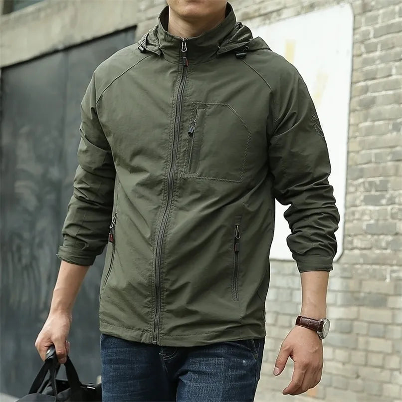 Mens Waterproof Outdoor Jacket with Detachable Hood All-Weather