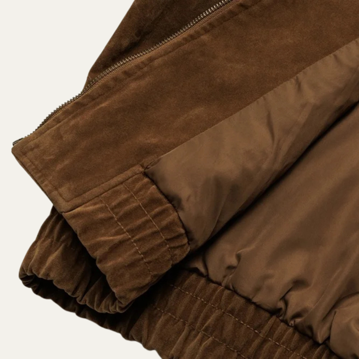 Mens Suede Bomber Jacket Retro Zip-Up Style