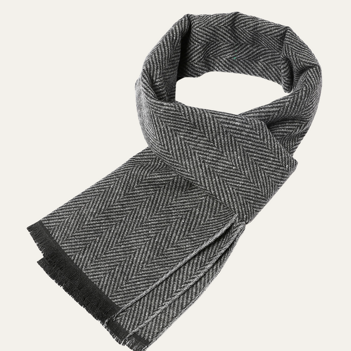 Mens Scarf Herringbone Texture Fringed Edges