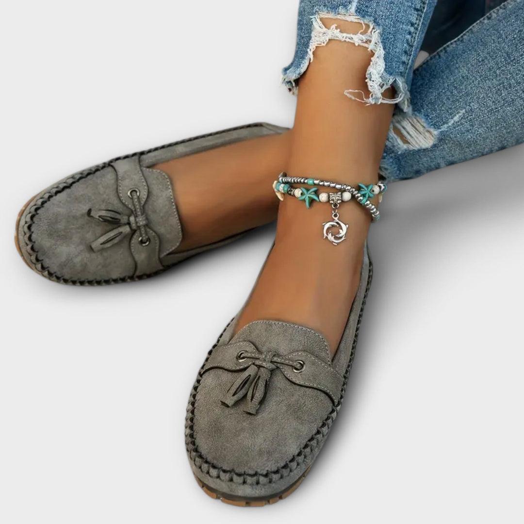 Womens Orthopedic Loafer Shoes Suede Tassel Flat