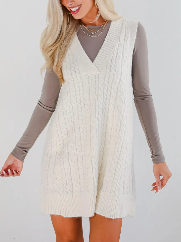 Womens Sweater Dress Cable Knit V-Neck Comfortable Fit
